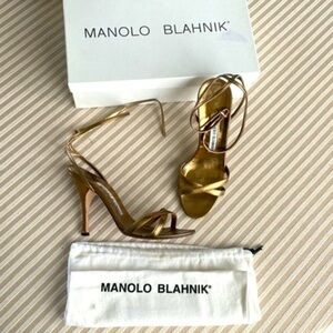 Manolo Blahnik Bronze gold strappy original box & dust bag
